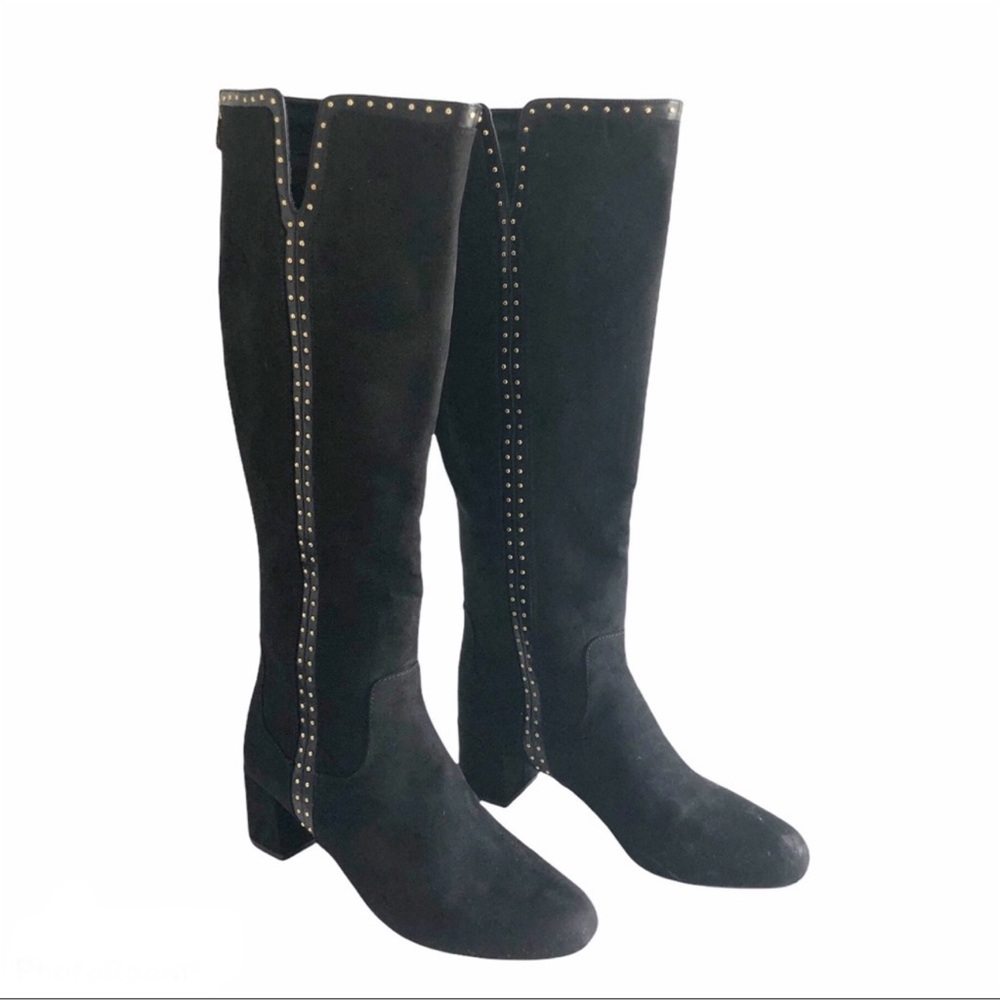Adrienne Vittadini Tall Suede Studded Larosa Boots Zip Up Heeled
